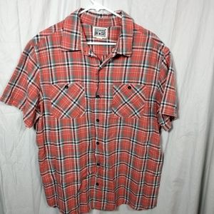 Converse One Star XL Men's Button up T-shirt Linen/Cotton Blend Orange/Red Plaid